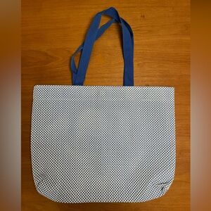 Crate & Barrel • Vintage 2000s Woven Vinyl Tote • Blue & White Coastal